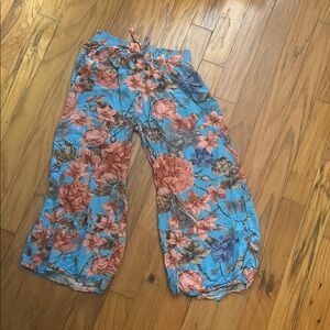 Floral Wide-Leg Pants in Blue and Pink